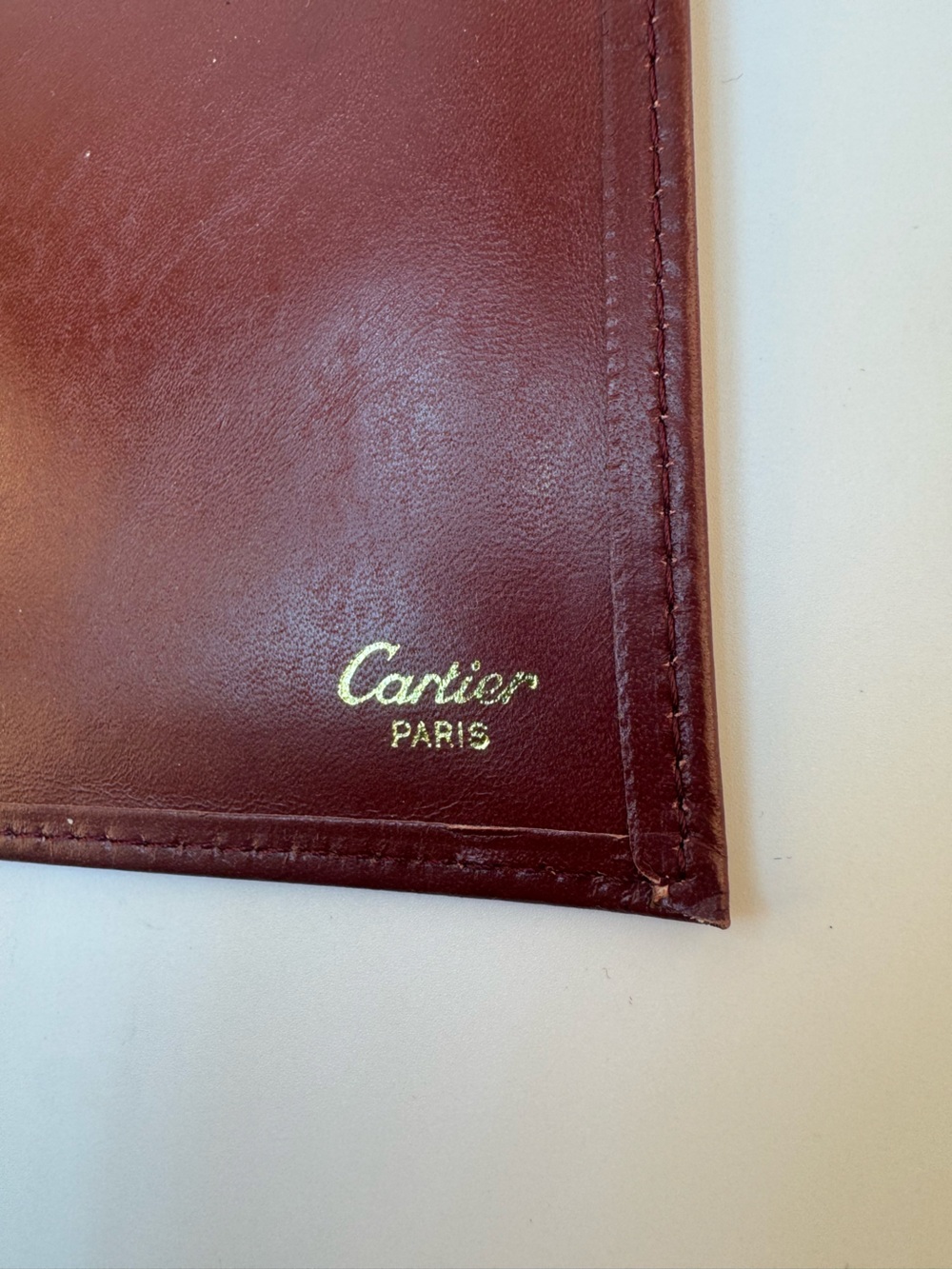 Cartier Leather wallet Must De Cartier Bordeaux Gold Corner Hardware 80s Vintage - Picture 8 of 11